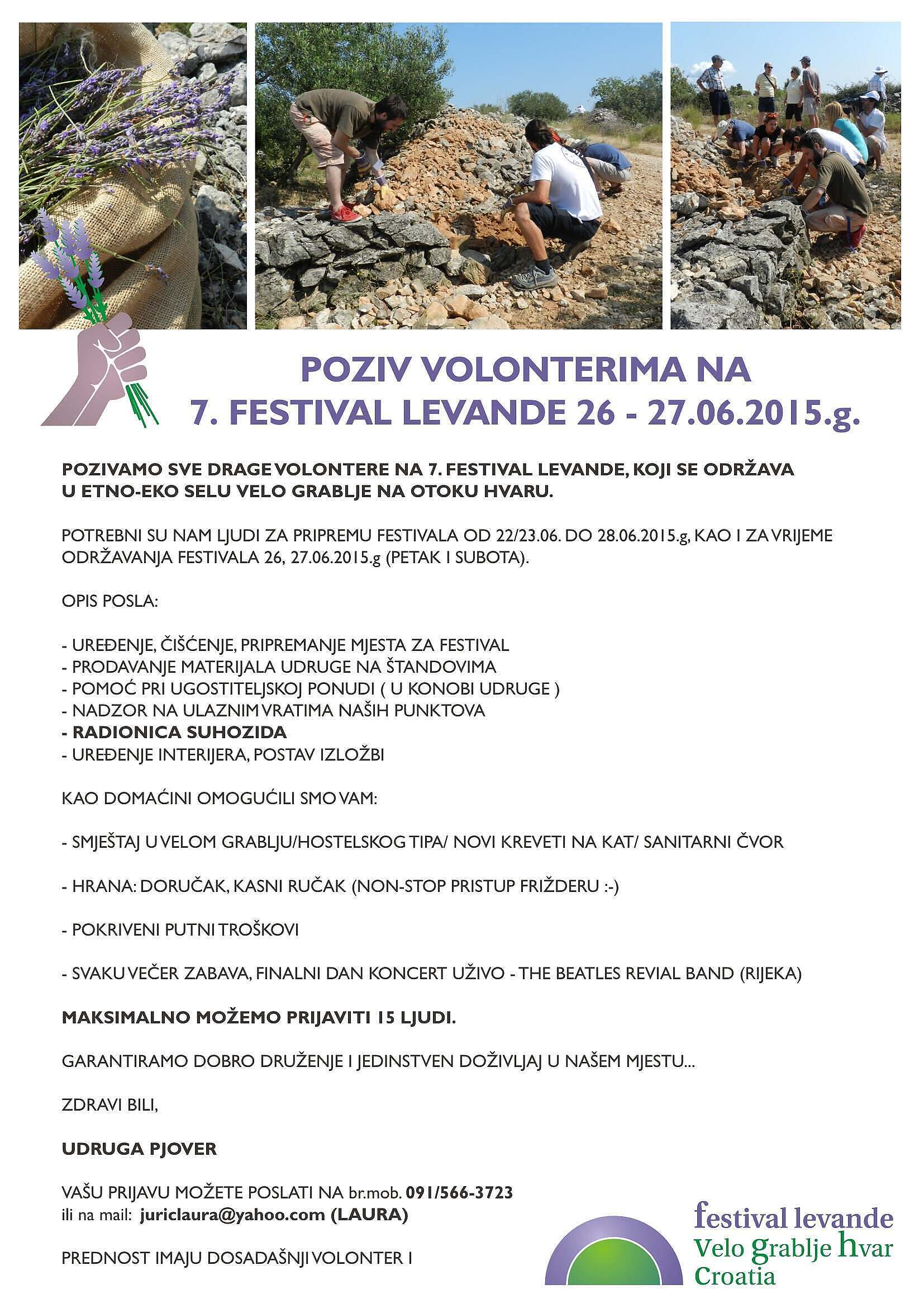 Poziv volonterima na 7. festival levande na Hvaru